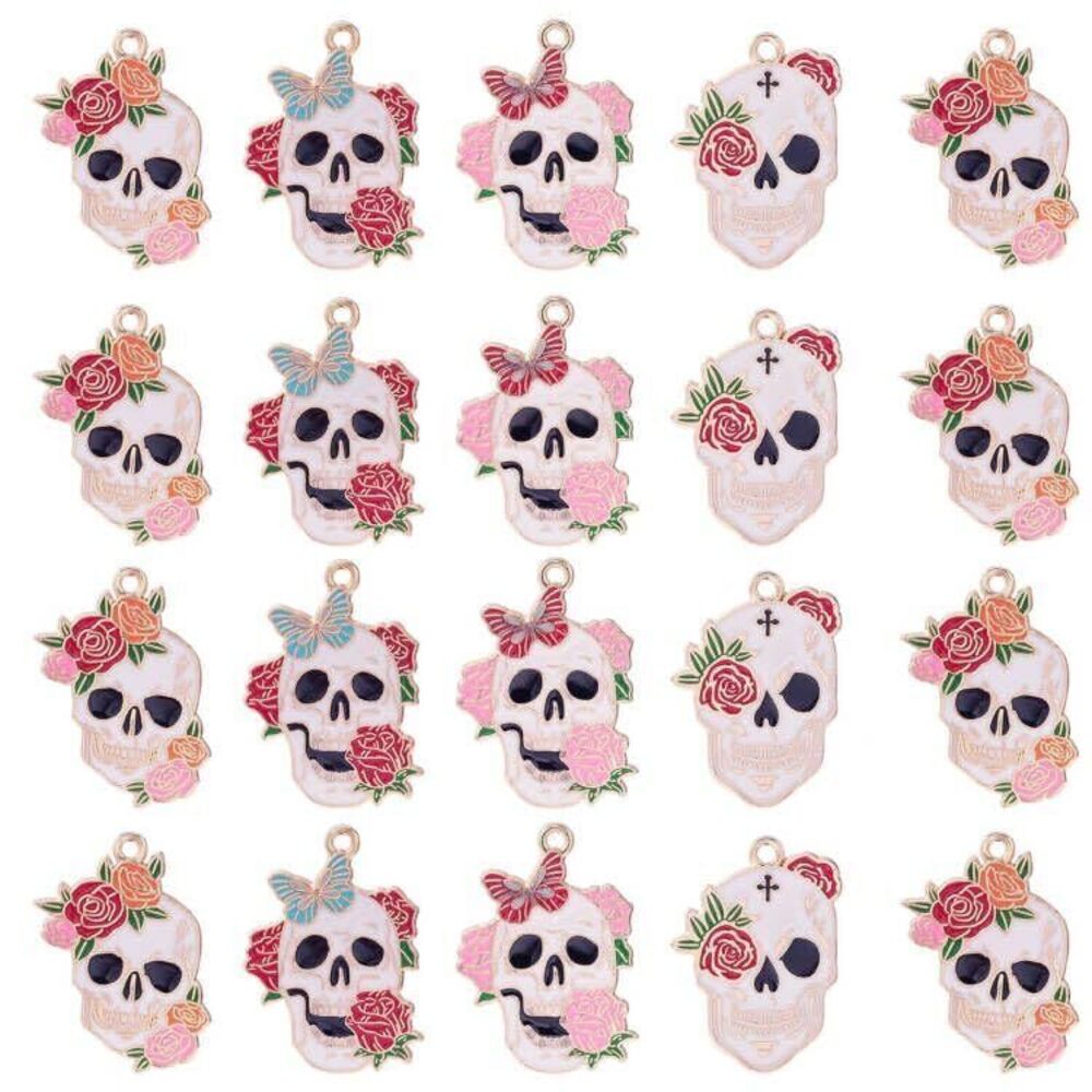 3793 20 Pcs 5 Styles Halloween Gothic Charms with Rose Flower Butterfly